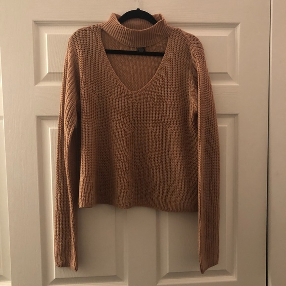 Plunge Neck Choker Sweater - Picture 1 of 3